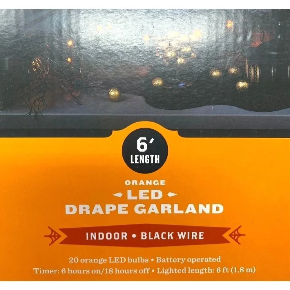 Target Hyde & EEK! Boutique™ 6' LED Blk Glitter Garland Orange String Lights